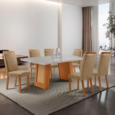 Mesa de Jantar Carolina 6 Lugares Retangular com Tampo em Vidro 180CM Off White Moderna