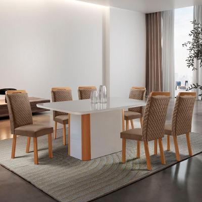 Conjunto de Jantar Isadora 6 Lugares Tampo MDF com Cadeiras Aline Veludo Off White 180CM Moderna