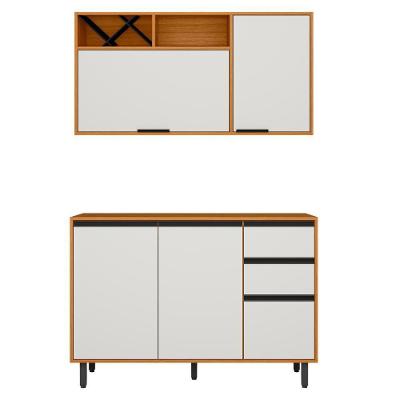 Balcão com Tampo e Armário Aéreo Ravena 2 Portas 2 Prateleiras MDP e MDF TAMANHO 120CM Freijo Off