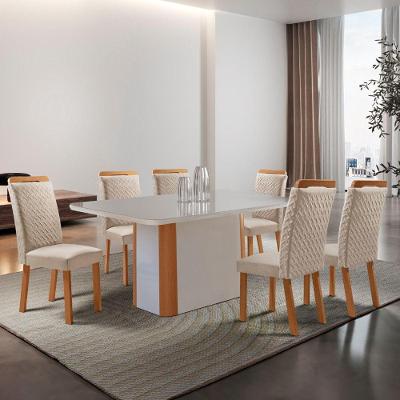 Mesa de Jantar Isadora 6 Lugares Tampo MDF com Vidro Serigrafado Creme 180CM Moderna