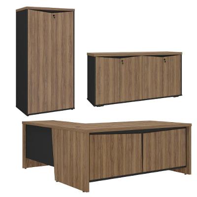 Mesa Escritorio em l Y37 Moderno 3 Gavetas MDF MDP 190CM Nogal Preto Artany