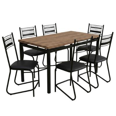 Conjunto de Jantar Atlanta 6 Lugares Tampo em MDF Assentos Acolchoados Amadeirado e Preto 136CM