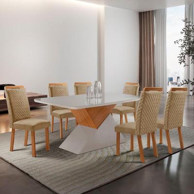 Mesa de Jantar Aster 6 Lugares Retangular MDF com Vidro 180CM Off White Moderna