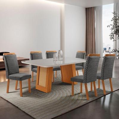 Mesa de Jantar Carolina 6 Lugares Retangular MDF com Vidro 180CM Grafite Moderna