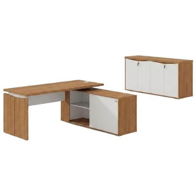 Mesa Escritorio em l Y37 Moderno sem Gavetas MDP 170CM Freijo Branco com Balcao Artany