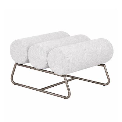 Puff Flow Base Titânio Formato Retangular Assento Espuma Bouclé Cinza Sallar Home