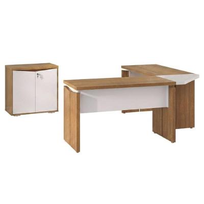 Mesa Escritorio Modular Y37 Moderno sem Gavetas MDP 120CM Freijo Branco com Balcao 2 Portas Artany