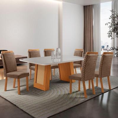 Mesa de Jantar Carolina 6 Lugares Retangular MDF e Vidro 180CM Off White Moderna