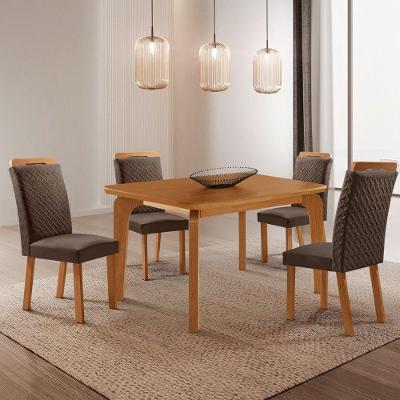 Mesa de Jantar Liz 4 Lugares Quadrada MDF Laminado 120CM Marrom Moderna