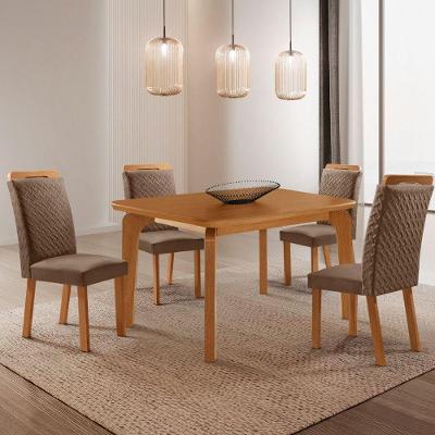 Mesa de Jantar Liz 4 Lugares Quadrada MDF Laminado 120CM Creme Moderna