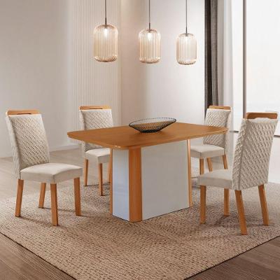 Mesa de Jantar Isadora 6 Lugares Quadrada MDF Laminado 120CM Creme com Cadeiras Aline Moderna