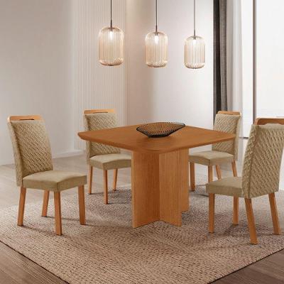 Mesa de Jantar Olimpia 4 Lugares Tampo MDF com Canto Copo e Cadeiras Aline Natural Moderna