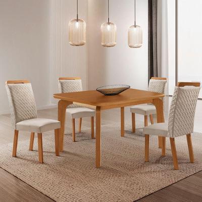 Mesa de Jantar Liz 4 Lugares Quadrada MDF Laminado 120CM Creme Moderna