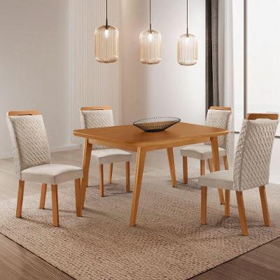 Mesa de Jantar Copper 4 Lugares Quadrada MDF Laminado 120CM Creme Moderna