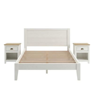 Cama Casal Topazio com 2 Mesas de Cabeceira Madeira Maciça Branco Freijo Milani Movelaria