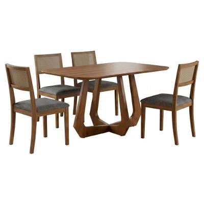 Conjunto de Jantar Bromélia e Kiwi 4 Lugares Tampo MDF Estofado Linho Grafite 130CM Milani Movelaria