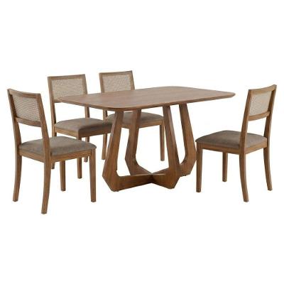 Conjunto de Jantar Bromélia 4 Lugares Tampo MDF com Cadeiras Estofadas Linho Bege 130CM Milani