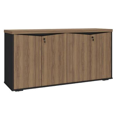Balcão de Escritório 629 4 Portas 4 Prateleiras MDP e Tamburato 147CM Nogal Preto Artany