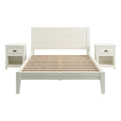 Cama Queen Topazio com 2 Mesas de Cabeceira Madeira Maciça Branco Milani Movelaria