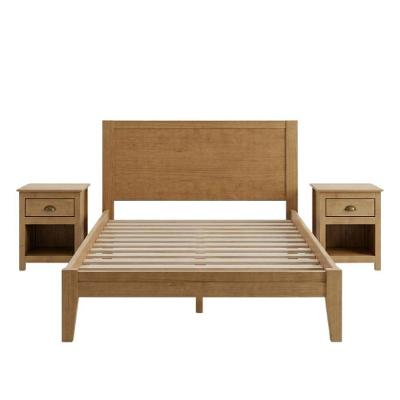 Cama Casal Topazio com 2 Mesas de Cabeceira 1 Gaveta Madeira Maciça Marrom Milani Movelaria