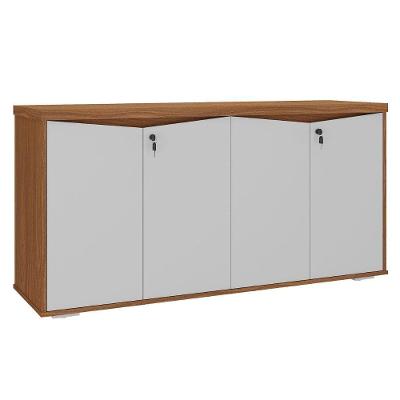 Balcão de Escritório 629 4 Portas 4 Prateleiras MDP e Tamburato 148CM Branco Artany