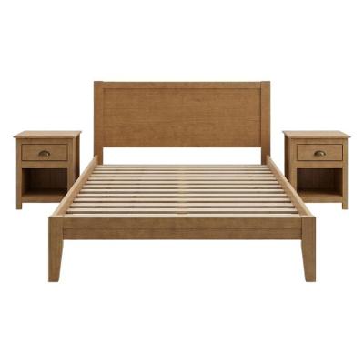 Cama Queen Topazio com Mesas de Cabeceira Madeira Maciça Taeda Marrom Milani Movelaria