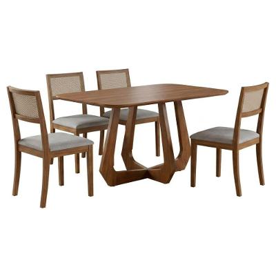 Conjunto de Jantar Bromélia e Kiwi 4 Lugares Tampo MDF Assentos Estofados Linho Cinza 130CM Milani