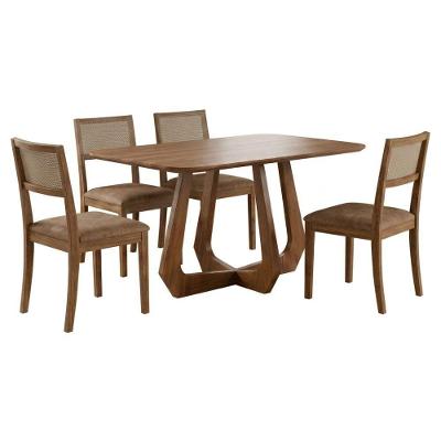 Conjunto de Jantar Bromélia e Kiwi 4 Lugares Tampo MDF Cadeiras Estofadas Corino Kaki 130CM Milani