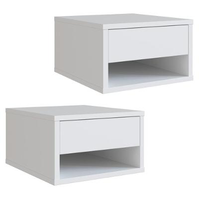 Kit 02 Mesa de Cabeceira Suspensa B87 1 Gaveta MDP Branco Nova Mobile