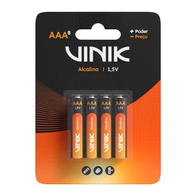 Pilha Vinik VP3AB8A Alcalina AAA 1,5V LR03 Blister 8 Unidades Branco
