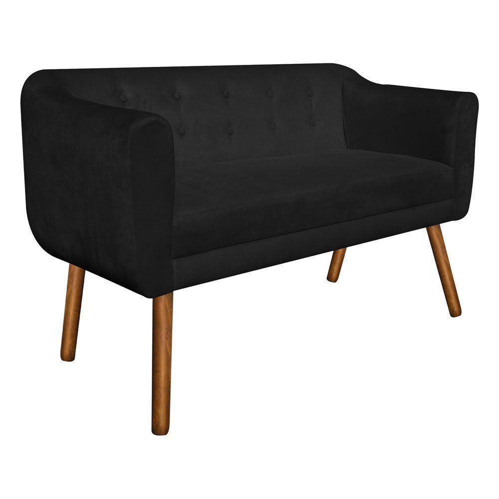 Namoradeira Julia 2 Lugares Suede Preto Pés Palito Castanho - 1