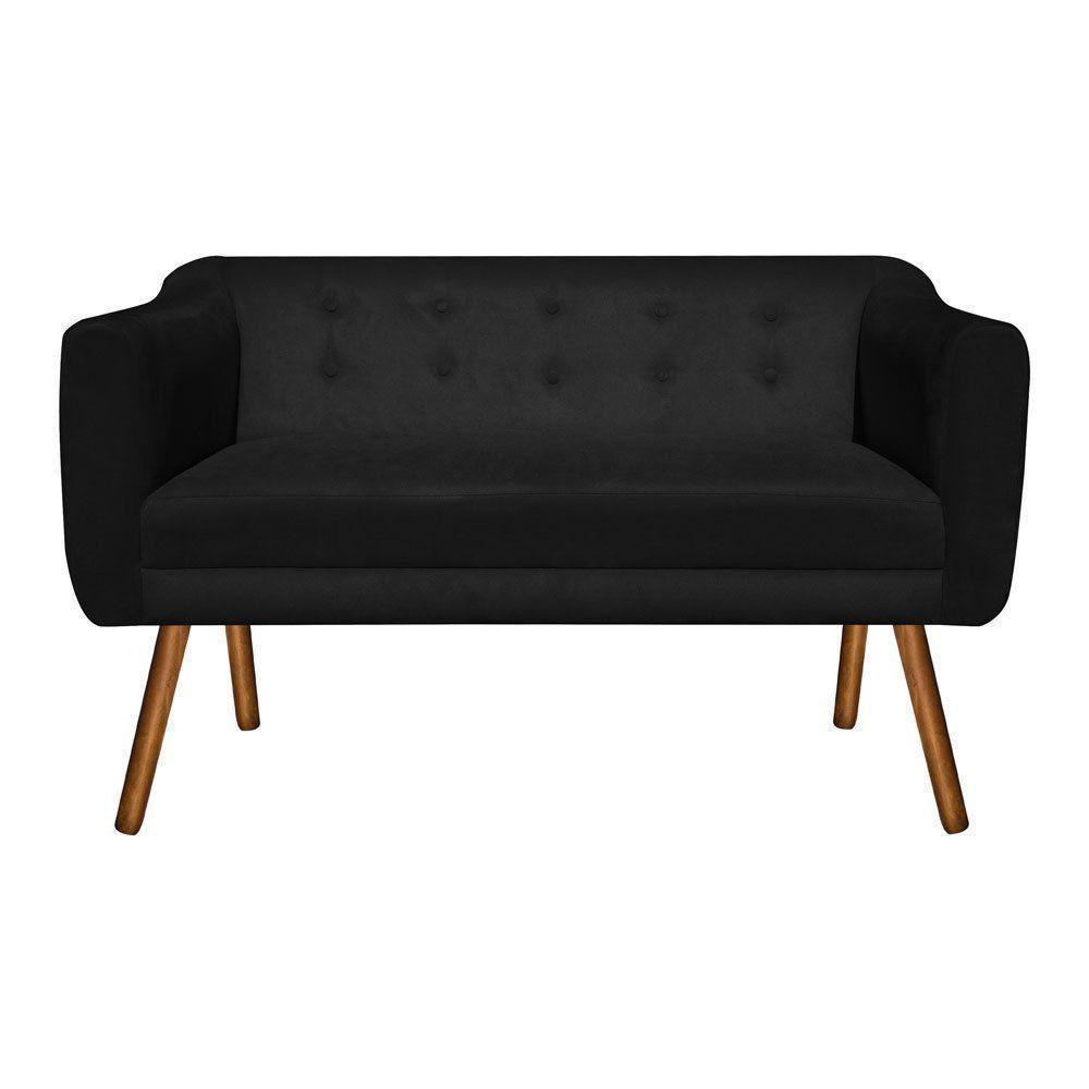 Namoradeira Julia 2 Lugares Suede Preto Pés Palito Castanho - 4