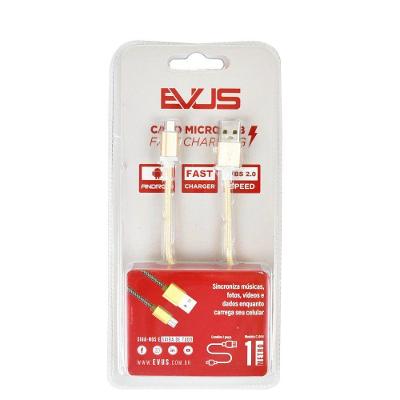 Cabo USB C-054 Fast Charge Micro USB 1,0M com Capa de Nylon Dourado Evus