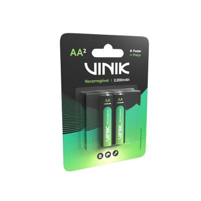 Pilha Recarregável AA 2200MAH 1,2V Kit com 2 Unidades para Controles Lanternas Brinquedos Vinik