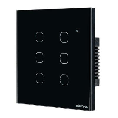 Interruptor Smart EWS1006 6 Teclas Touch com Controle Wi-Fi e Voz Preto Intelbras