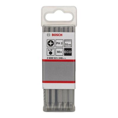 Ponta para Parafusar Eco Extra Hard PH2 51mm Kit 60 Unidades Bosch