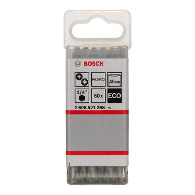 Ponta para Parafusar Bosch Eco Extra Hard PH2-PZ2 45mm com Zona de Torção Cônica 60 Unidades