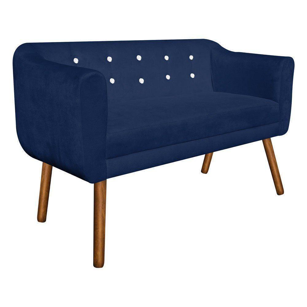 Namoradeira Julia 2 Lugares Suede Azul Marinho Com Strass - 1