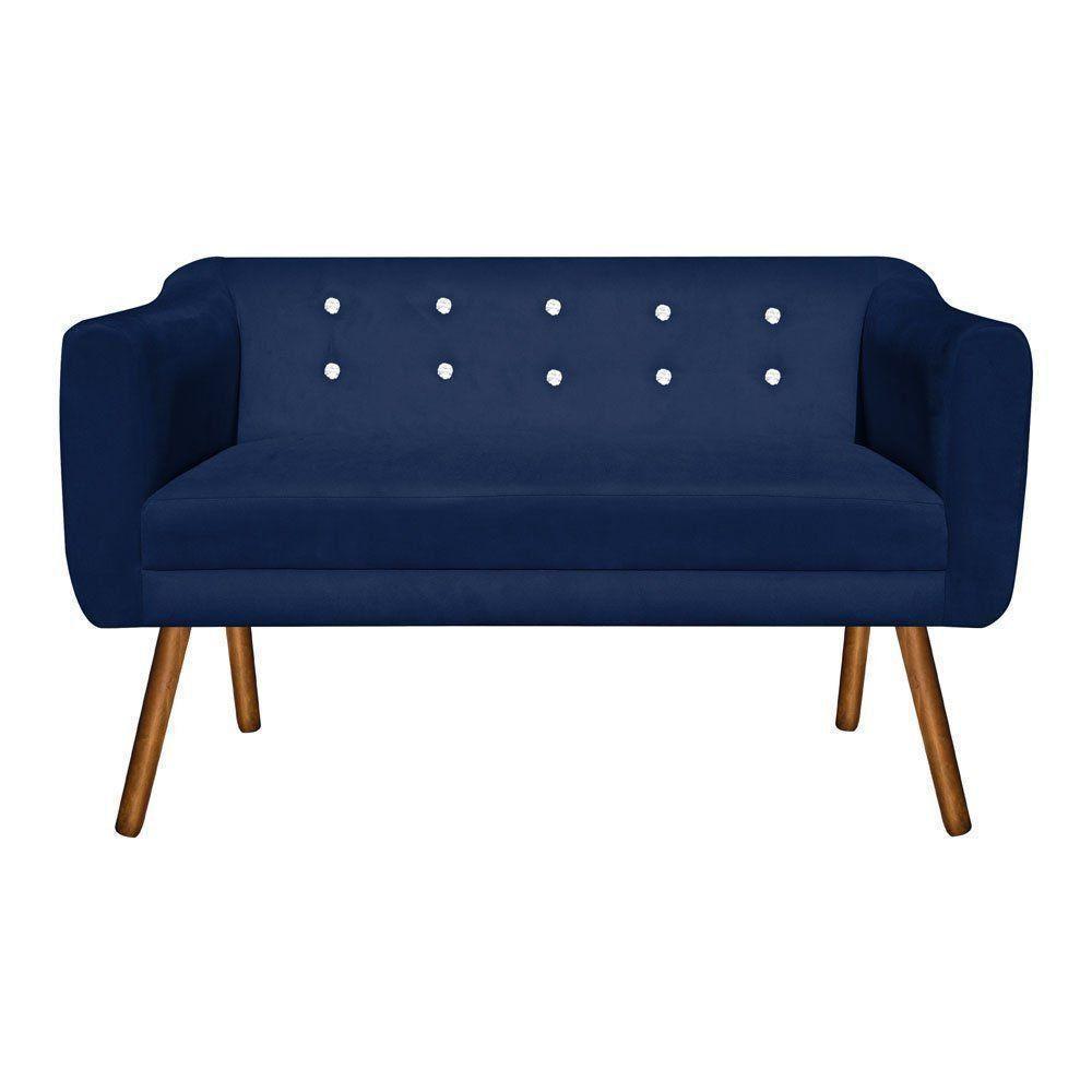 Namoradeira Julia 2 Lugares Suede Azul Marinho Com Strass - 2