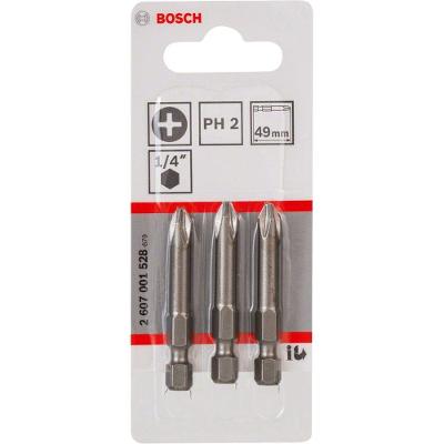 Pontas Extra Hard Phillips PH2 49mm com Zona de Torção Cônica 3 Peças Prata Bosch