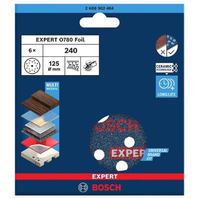 Jogo de Disco de Lixa Expert O780 125mm G240 com Grãos Cerâmicos e Suporte em Filme Bosch