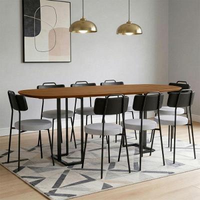 Conjunto de Jantar Alina 8 Lugares Tampo em MDF com Cadeiras Barcelona Preto e Cinza 200CM Lyam