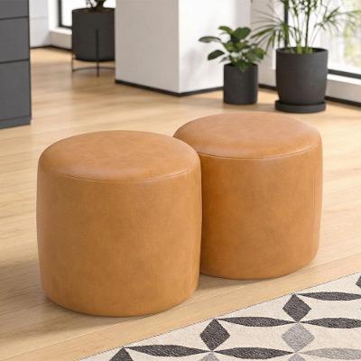 Puff Coliseu W01 Redondo Assento Espuma Courissimo Whisky Caramelo Lyam Decor