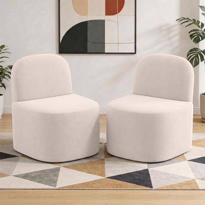 Kit 02 Poltronas Lumiere W01 Decorativas Suede com Design Orgânico Bege Lyam Decor