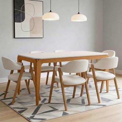 Conjunto de Jantar Claris 6 Lugares Tampo em Vidro com Cadeiras Linho Cru 160CM Lyam Decor
