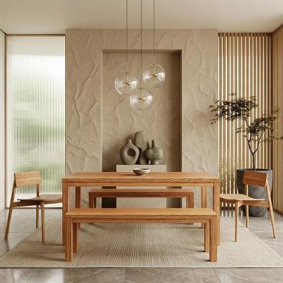 Mesa de Jantar Dunia 6 Lugares Retangular MDF 180CM Rústico Claro com 2 Bancos Lyam Decor