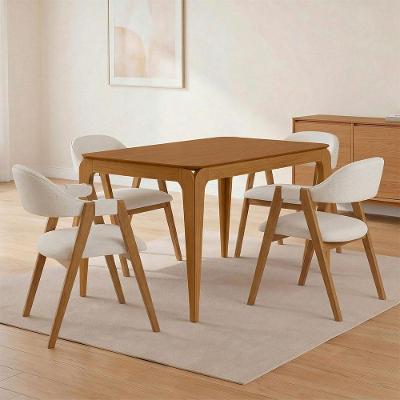 Conjunto de Jantar Claris 4 Lugares Tampo MDF Pés Orgânicos Creme 120CM Lyam Decor