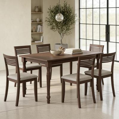 Mesa de Jantar Lazuli 6 Lugares Tampo em MDF com Cadeiras Estofadas Café 160CM Lyam Decor