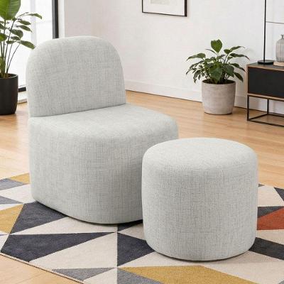 Kit Poltrona Lumiere com Puff Coliseu em Linho Confortável Bege Lyam Decor