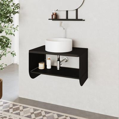 Armário para Banheiro Slide Curve Suspenso 1 Prateleira MDP Aço 65CM Preto Compace